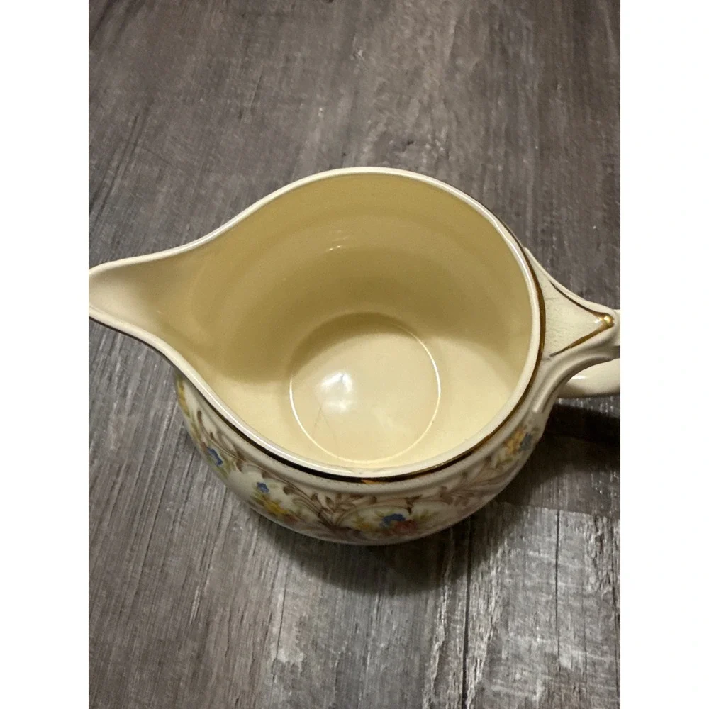 Vintage Taylor Smith Taylor 1631 Floral Creamer Pitcher Gold Trim USA Ceramic